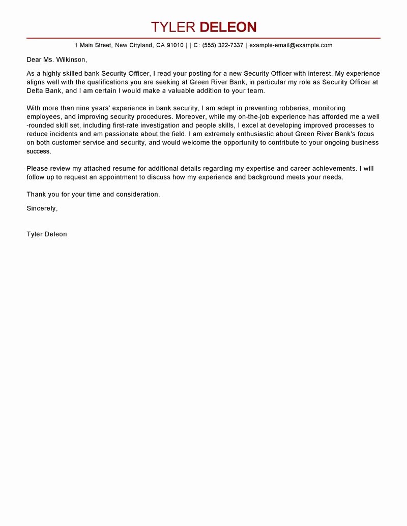 Security Officer Cover Letter New Security Ficer Cover Letter Examples