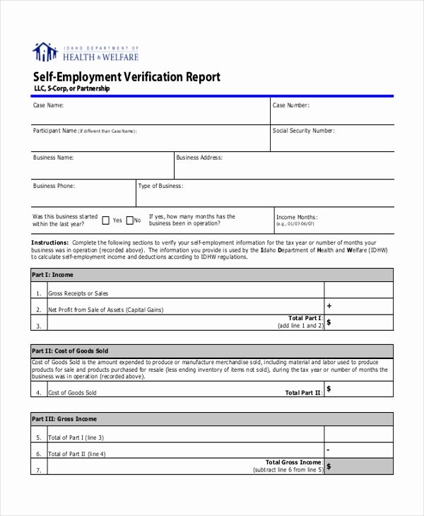 Self Employment Verification form Awesome Free 9 Sample Self Employment forms