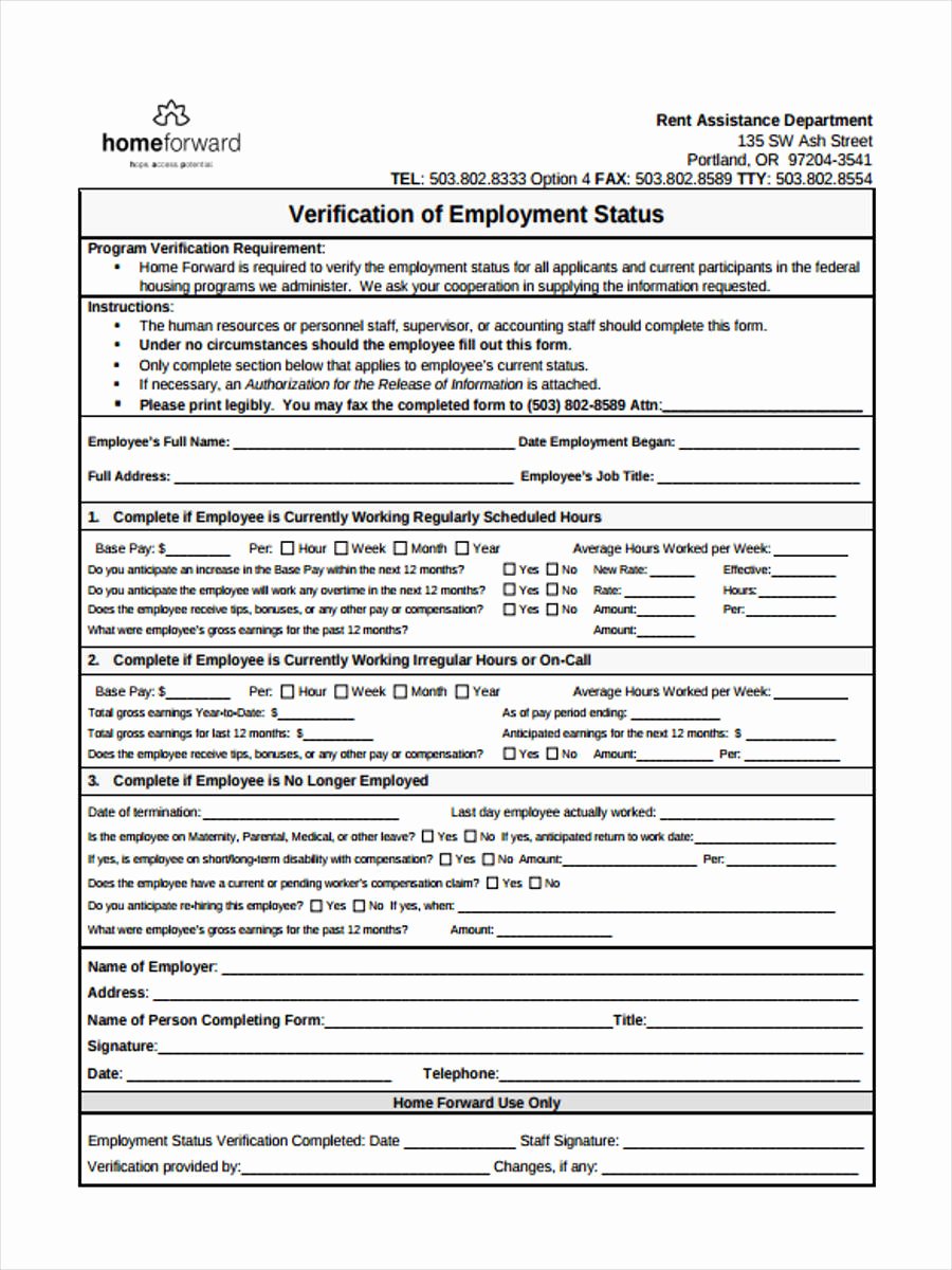 Self Employment Verification form Awesome Sample Employment Status form 9 Free Documents In Word Pdf