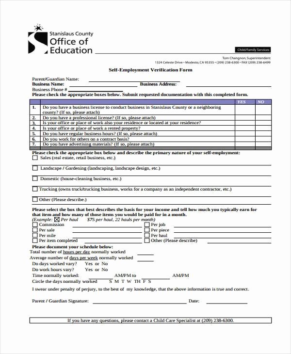 Self Employment Verification form Lovely Free 49 Employment form Templates