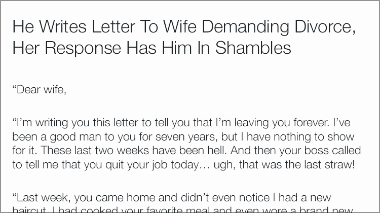 Separation Letter to Husband Unique He Writes Letter to Wife Demanding Divorce Her Response Has Him In Shambles – Oh My Points