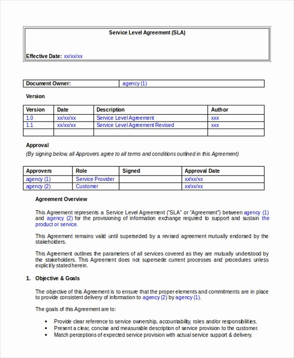 Service Contract Template Doc Awesome Free 10 Sample Service Level Agreement form