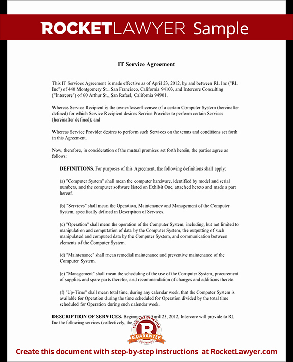 Service Contract Template Doc Awesome It Service Contract Agreement Template with Sample