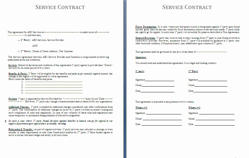 Service Contract Template Doc Unique Free Printable It Service Agreement Template form Generic
