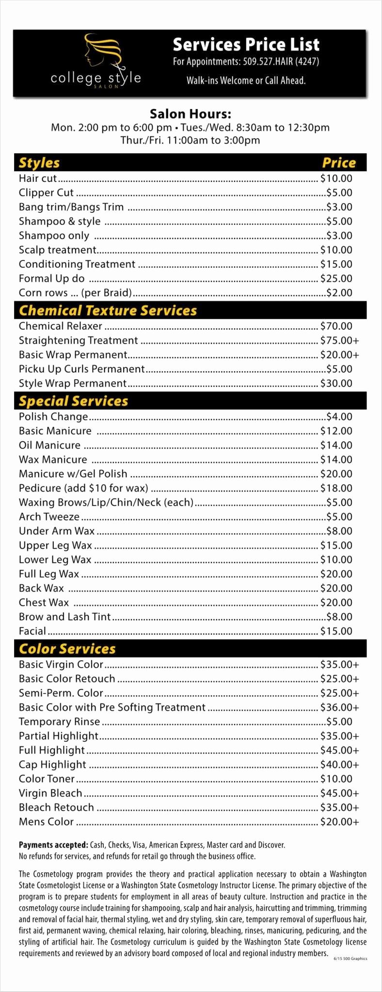 Services Price List Template Fresh 9 Salon Price List Templates Free Samples Examples formats Download