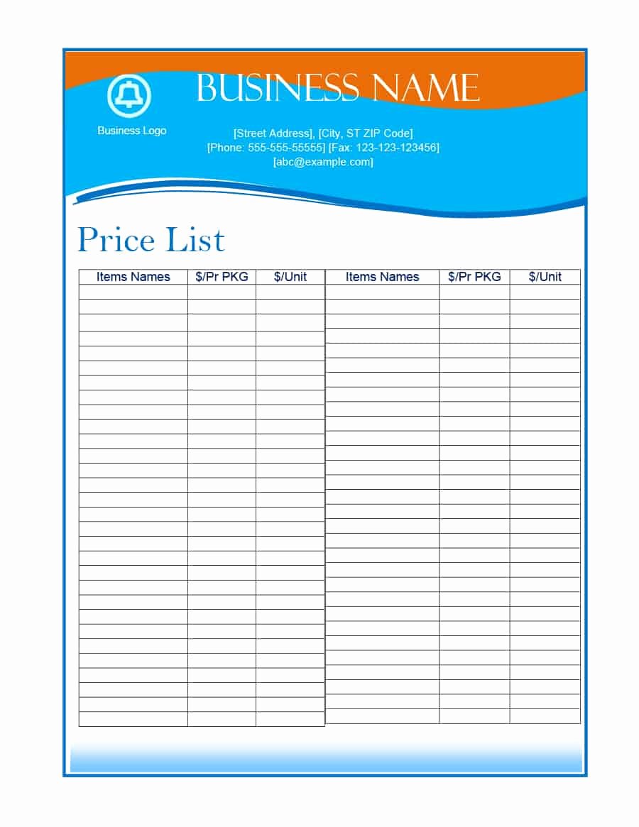 Services Price List Template Inspirational 40 Free Price List Templates Price Sheet Templates Template Lab