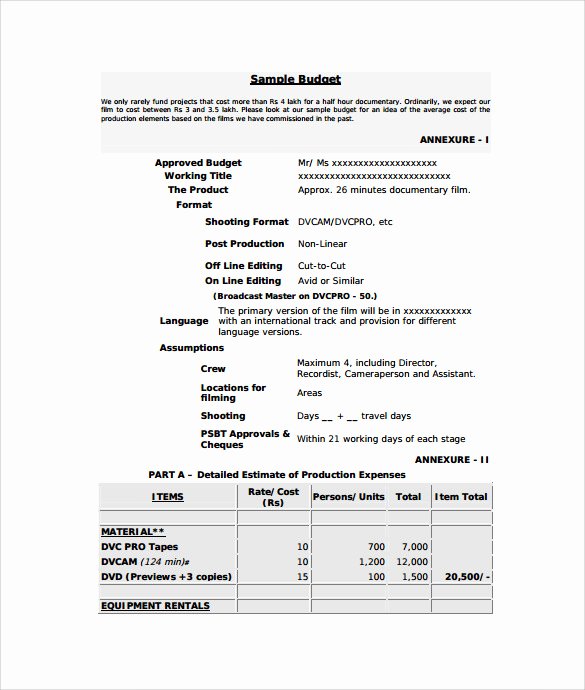 Short Film Budget Template New Sample Bud 8 Documents In Pdf Word