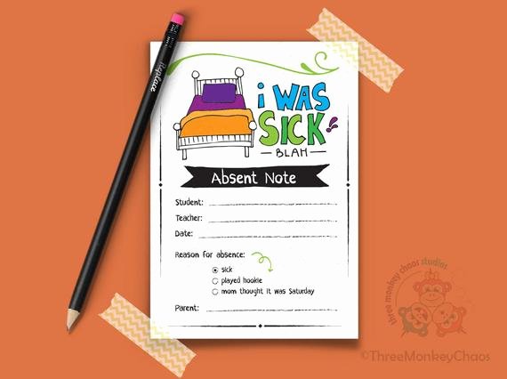 Sick Note for School Example Fresh Absent Sick Note School Excuse Note Note for Teacher