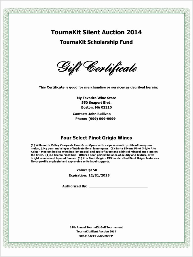 Silent Auction Gift Certificate Template Elegant Charity Auction forms 108 Silent Auction Bid Sheet Templates