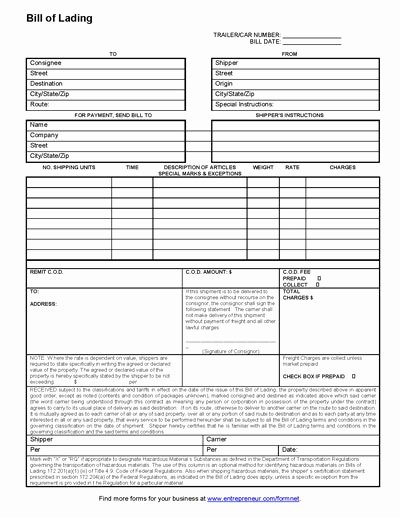 Simple Bill Of Lading Awesome Bill Lading Template