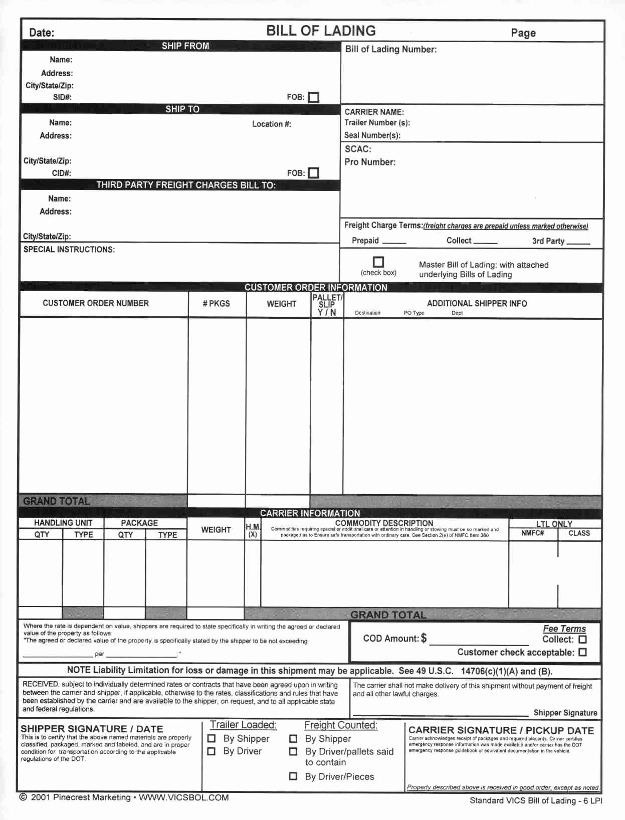Simple Bill Of Lading Awesome Bill Lading Template