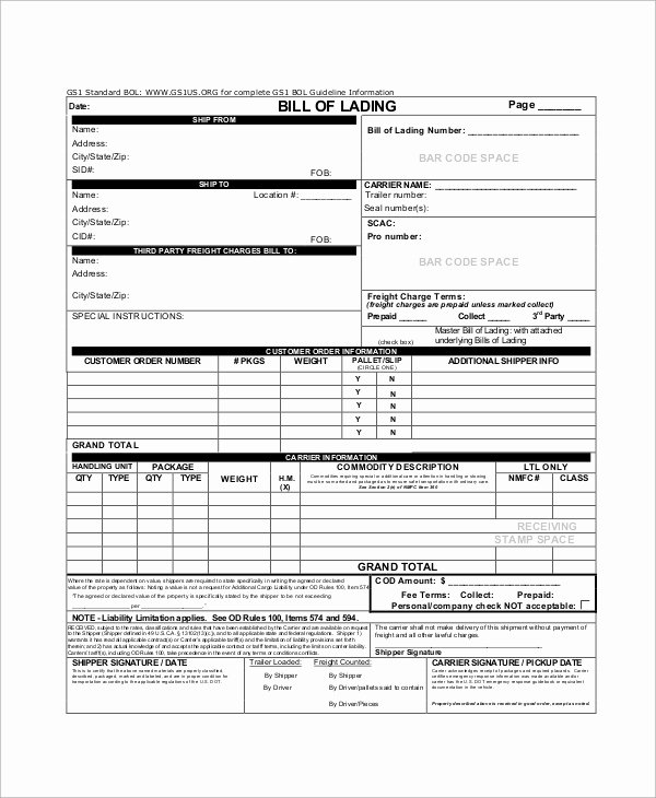 Simple Bill Of Lading New Sample Bill Of Lading form 8 Examples In Word Pdf