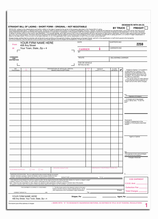 Simple Bill Of Lading Template Fresh Bill Lading form
