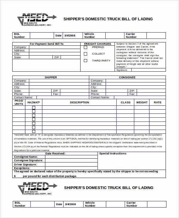 Simple Bill Of Lading Template New Simple Bill Of Lading Template 11 Free Word Pdf Documents Download