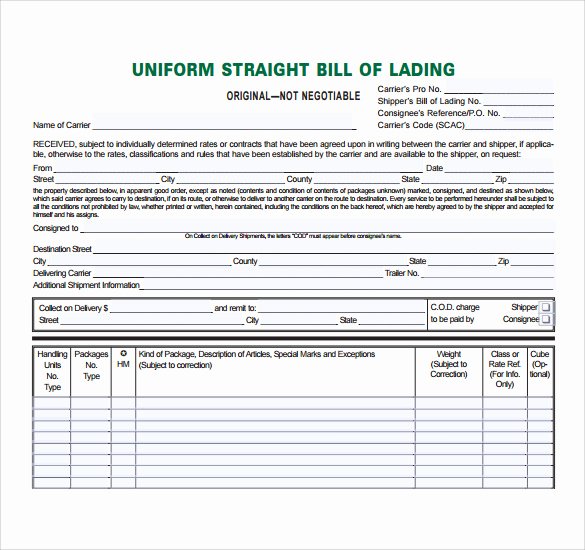 Simple Bill Of Lading Template Unique Bill Lading Template