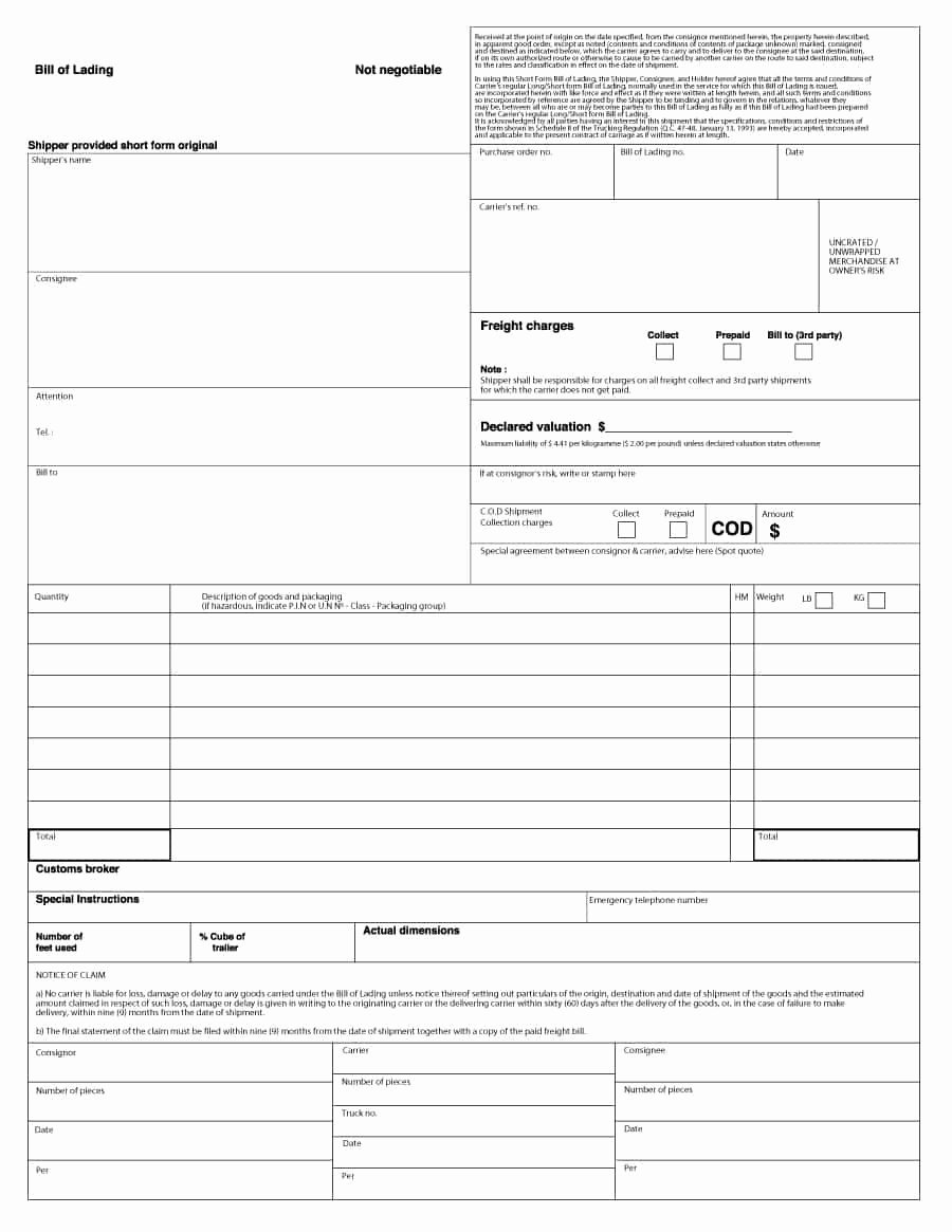 Simple Bill Of Lading Unique 40 Free Bill Of Lading forms &amp; Templates Template Lab