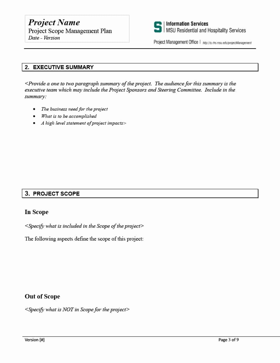 Simple Project Scope Template New Project Scope Example