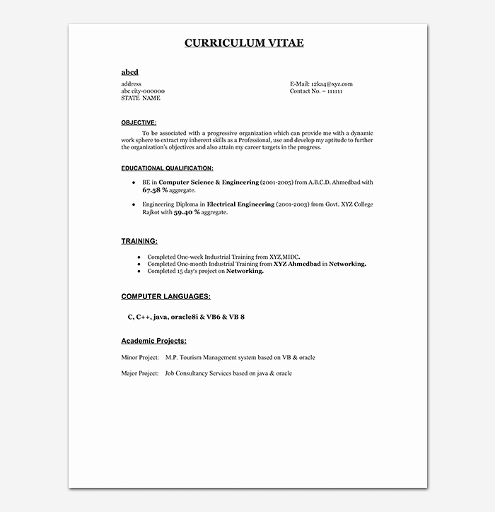 Simple Resume format for Freshers Inspirational Resume Template for Freshers 18 Samples In Word Pdf foramt