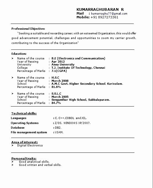 Simple Resume format for Freshers New Resume format for Job Freshers