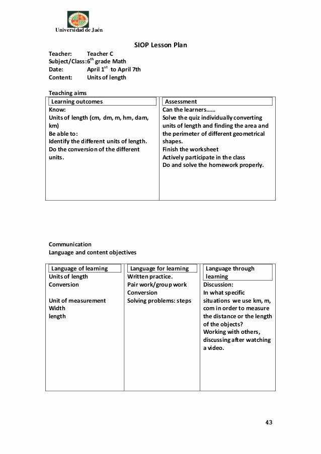 Siop Lesson Plan Template 1 Awesome Lesson Plan Template for Teaching English as A foreign Language – Lesson Plan Template 35