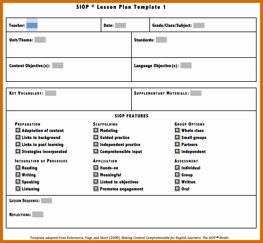 Siop Lesson Plan Template 1 Fresh 7 8 Siop Lesson Plan Example