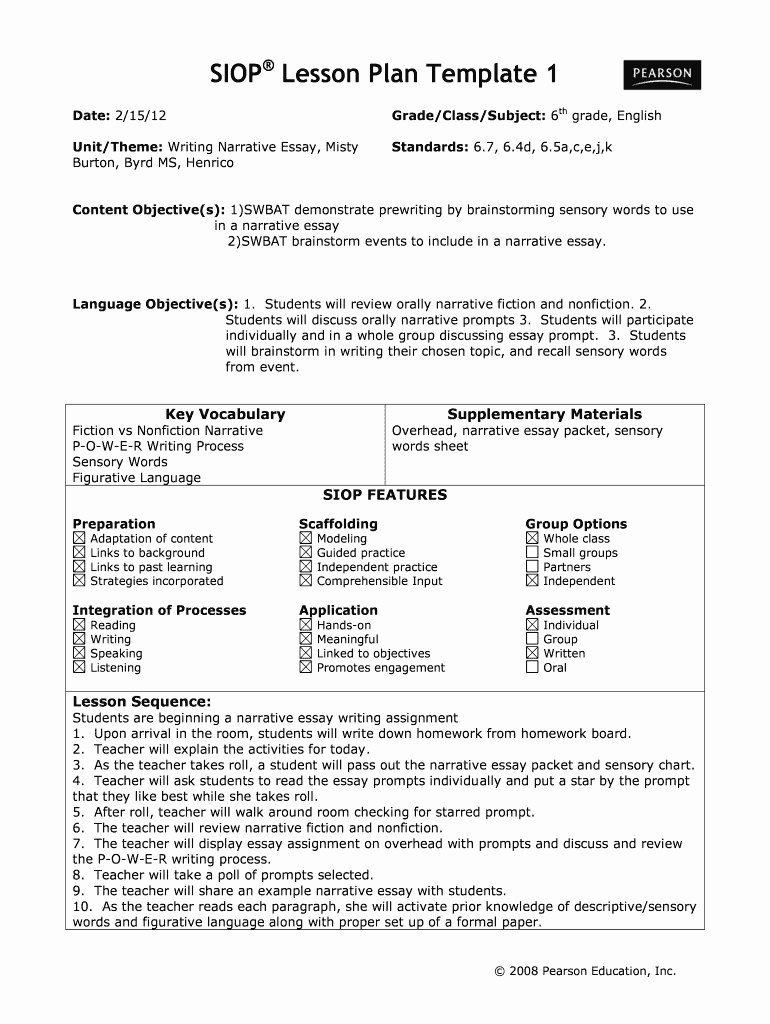 Siop Lesson Plan Template 2 Inspirational 2012 2019 form Siop Lesson Plan Template 1 Fill Line Printable Fillable Blank Pdffiller