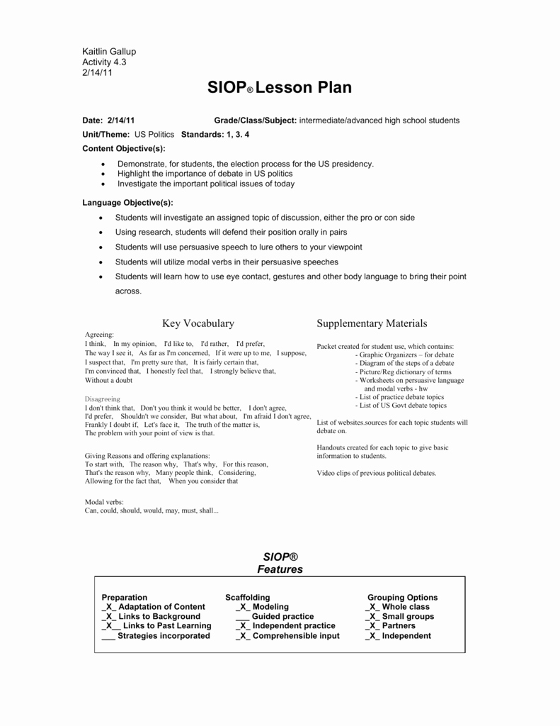 Siop Lesson Plan Template 3 Lovely Siop Lesson Plan Template 1 Kaitlin S Home Site