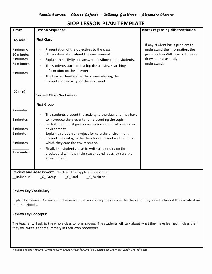 Siop Model Lesson Plan Template Elegant Siop Unit Lesson Plan Template Sei Model