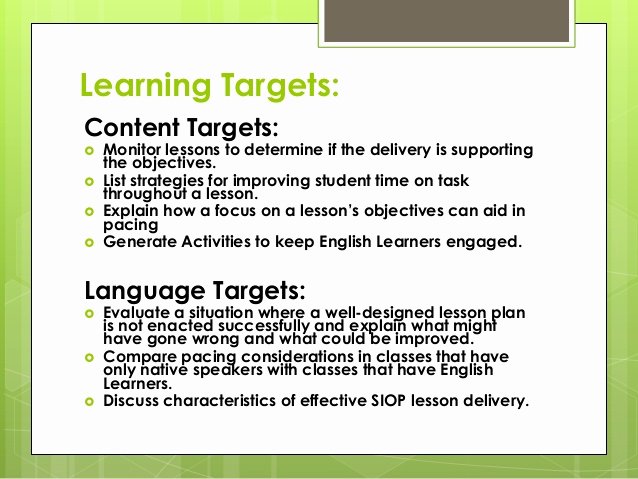 Siop Model Lesson Plan Template Luxury Siop Model Features for Lesson Delivery