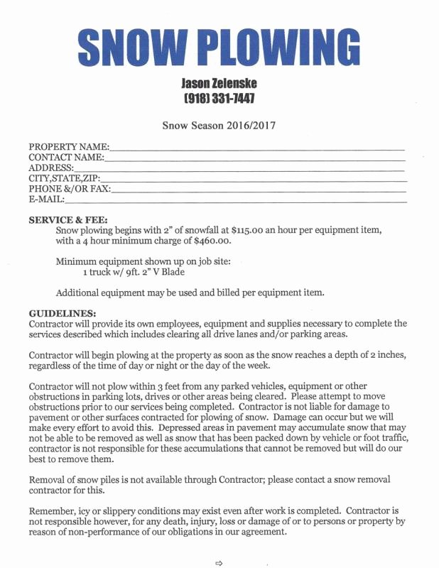 Snow Plow Contract Sample New Snow Plowing Contracts