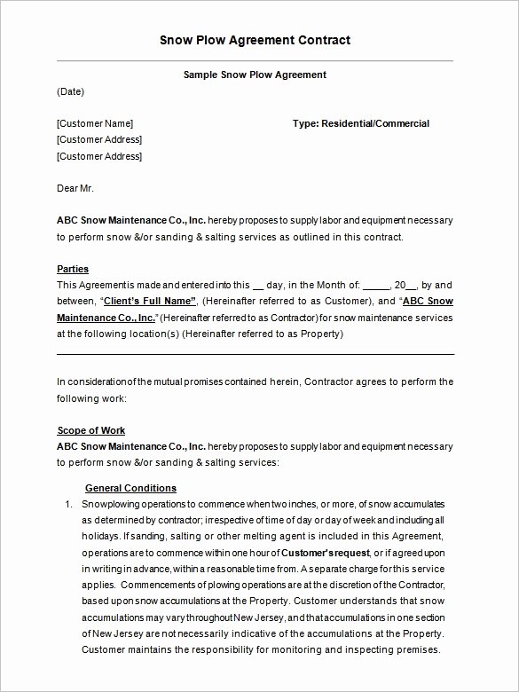 Snow Plow Contract Template Best Of 20 Snow Plowing Contract Templates Google Docs Pdf Word Apple Pages