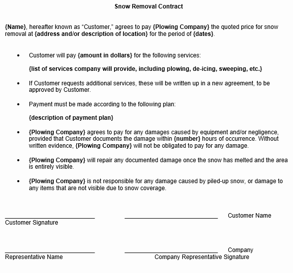 Snow Plow Contract Template Fresh Free Snow Removal Contract Template Contracts