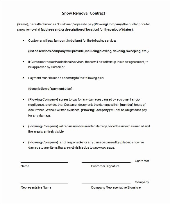 Snow Plow Contract Template Fresh Snow Removal Contracts Template