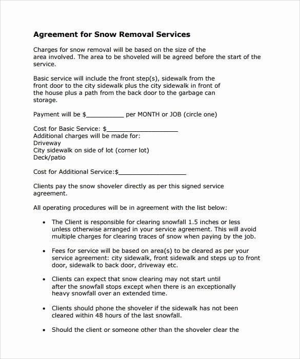 Snow Removal Bid Template Unique Snow Plowing Contract Template 7 Download Free Documents In Pdf
