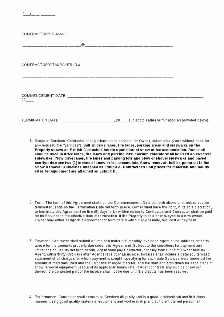 Snow Removal Contracts Template New Snow Removal Contract Template 1721
