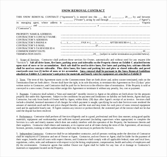 Snow Removal Contracts Template Unique 20 Snow Plowing Contract Templates Google Docs Pdf Word Apple Pages
