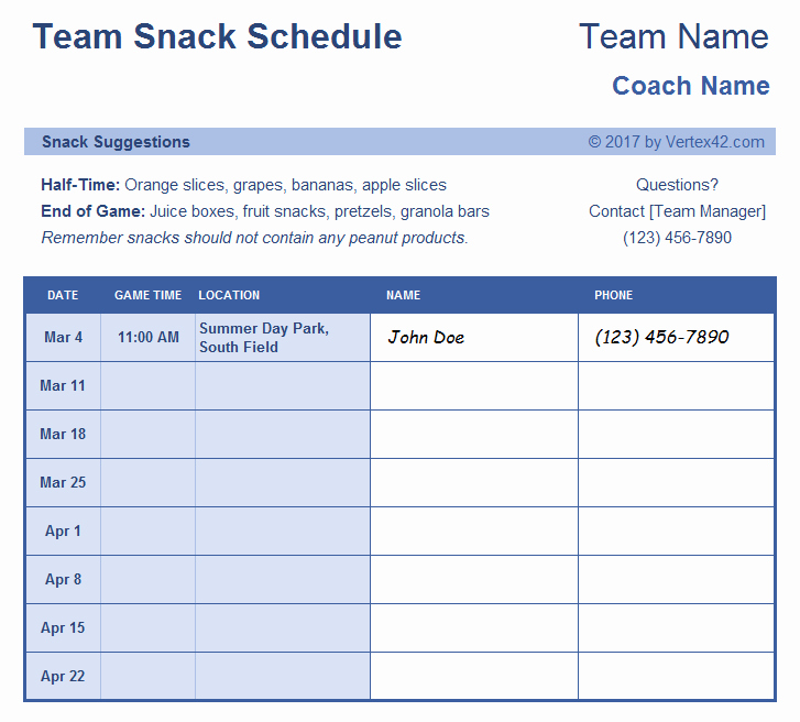 Soccer Snack Schedule Template Beautiful Sign Up Sheets Potluck Sign Up Sheet