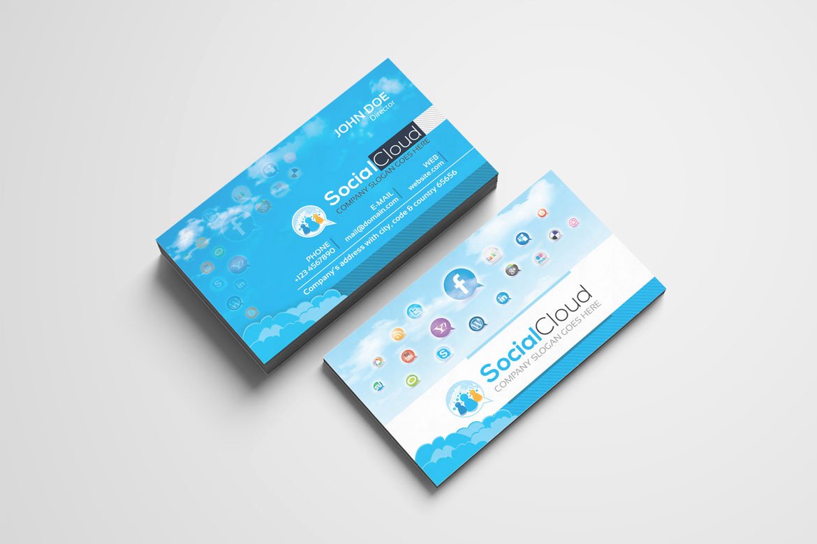 Social Media On Business Cards Elegant social Media Business Card Corporate Identity Template