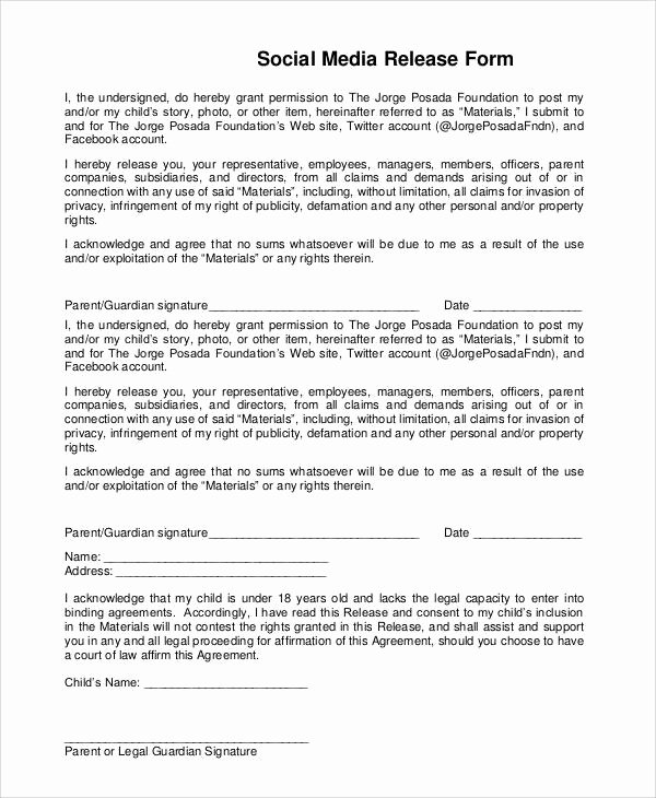 Social Media Release form Luxury Generic Release forms