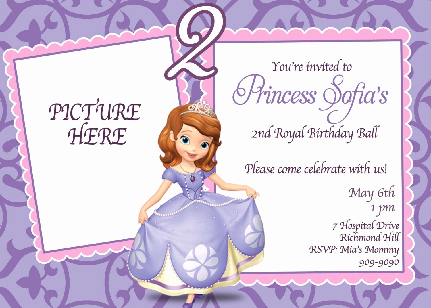 Sofia the First Invitation Templates Lovely Custom Photo Invitations sofia the First Birthday Invitation