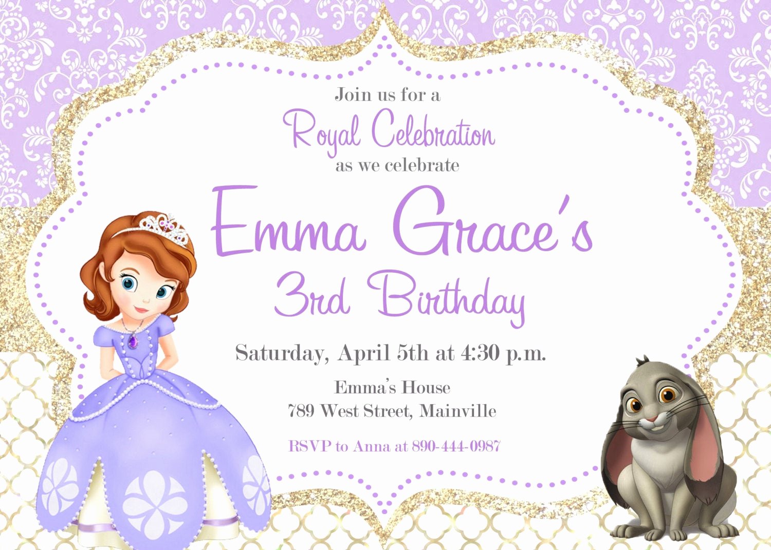 Sofia the First Invitation Templates New sofia the First Birthday Party Invitation Digital or Printed