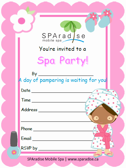 Spa Birthday Party Invitations Awesome Spa Party Ideas Sparadise Mobile Spa Inc