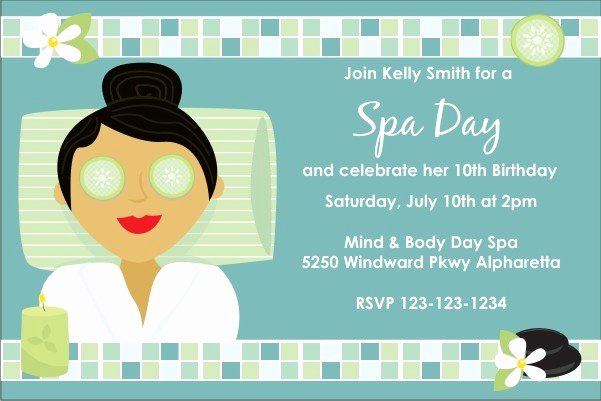 Spa Party Invite Template Lovely Spa Day Birthday Invitation Choose A Skin tone Hair Color Personalized Party Invites