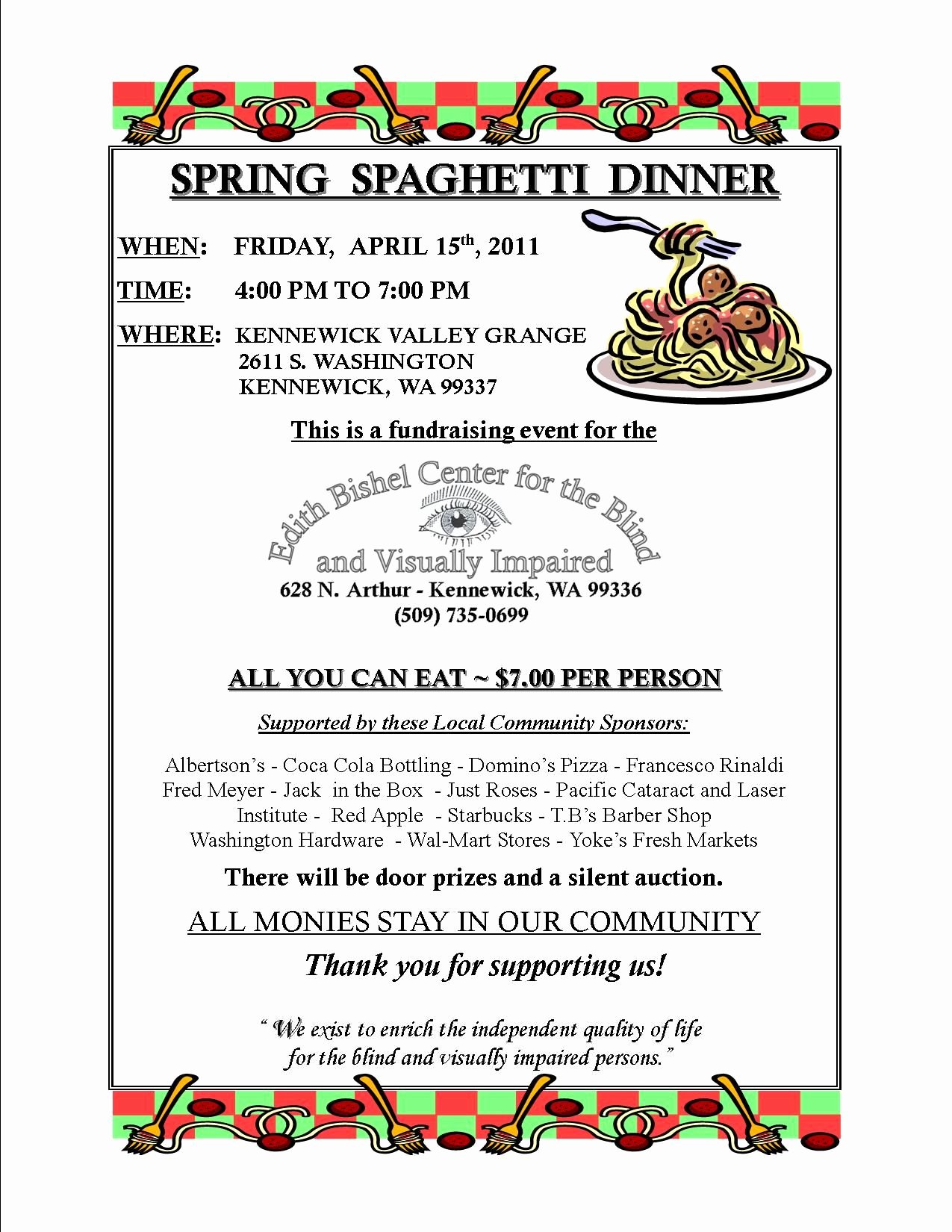 Spaghetti Dinner Fundraiser Flyer Template Fresh Dinner Fundraiser April 15 2011 Spring Spaghetti Dinner Fundraiser