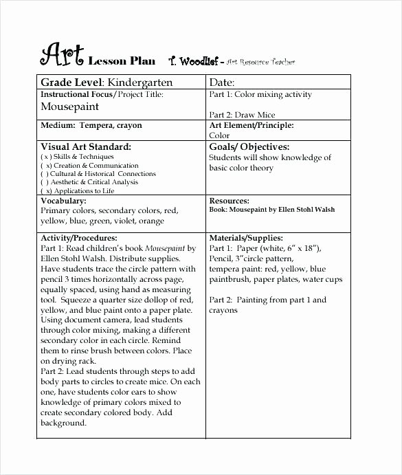 Special Ed Lesson Plan Templates Fresh Special Education Art Lesson Plans – Art Lesson Plan Template Royaleducationinfo 34 Related