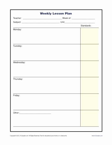 Special Ed Lesson Plan Templates Inspirational Weekly Lesson Plan Template with Standards Elementary organization