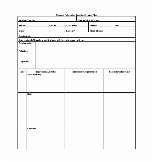 Special Ed Lesson Plan Templates Lovely Free 10 Physical Education Lesson Plan Samples In Pdf
