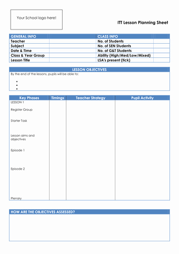Special Education Lesson Plan Template Fresh Itt Pgce Lesson Planning Template by Sctbright