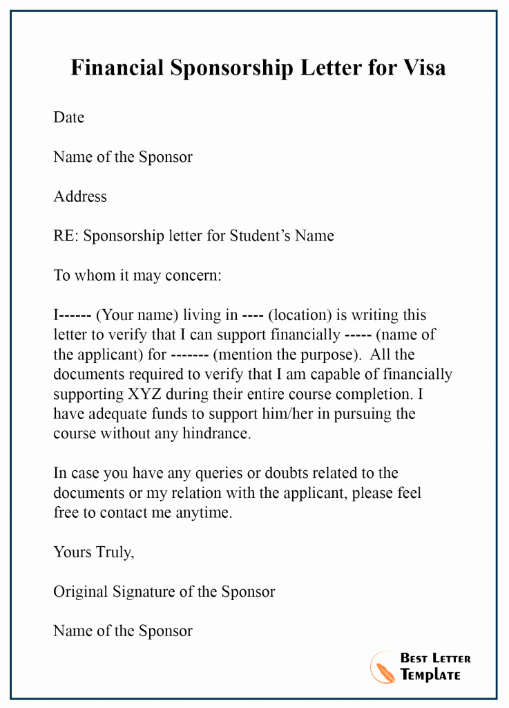 Sponsor Letter for Student Best Of Sponsorship Letter for Visa Template – format Sample &amp; Example