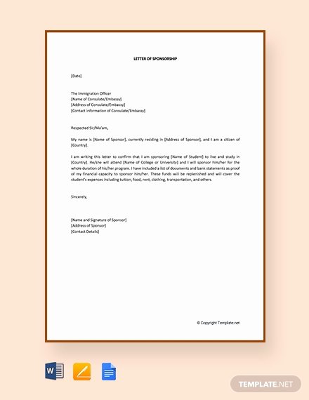 Sponsor Letter for Student Fresh Free Employee Reference Letter for Visa Template Download 1990 Letters In Word Apple Pages